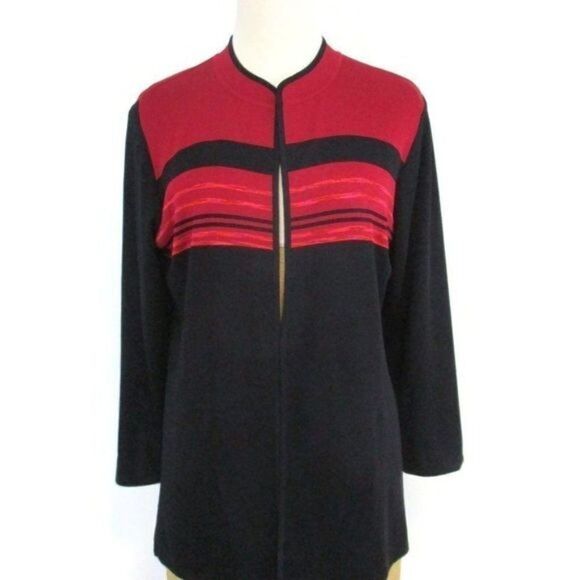 Misook Black and Red Acrylic Cardigan Small - Picture 1 of 6